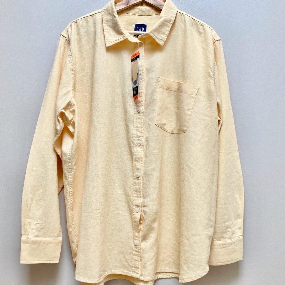 NWT Gap Yellow Linen/Rayon Button Down Shirt